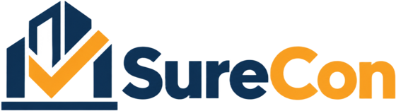 SureCon logo – building outline with a completion checkmark